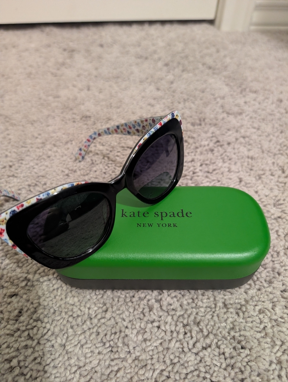 kate spade Black Cat-Eye Sunglasses with Floral Temples